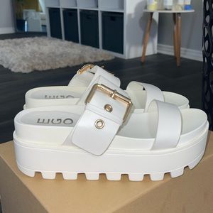 EGO Official White Platform Buckle Sandals